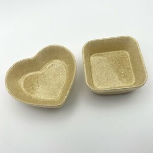 Hand Crafted Gold Glitter Heart Ring Dish & Jewelry Tray. Gift Set of 2 Wedding